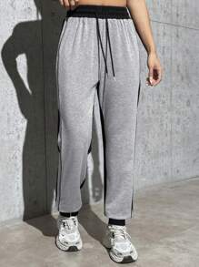 SHEIN Unity 女用撞色邊緣抽繩休閒慢跑褲 - 彩色 - 查看 1