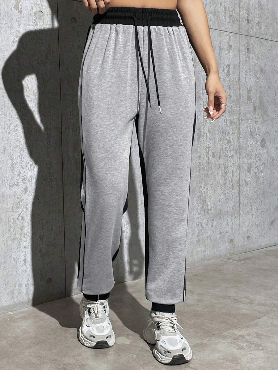 SHEIN Unity 女用撞色邊緣抽繩休閒慢跑褲 - 彩色 - 查看 1