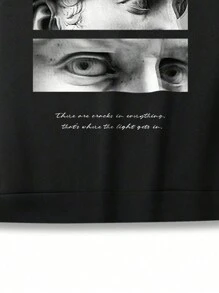 Manfinity LEGND 男士雕塑印花连帽衫，图案，长袖，男朋友礼物 - 黑色 - 查看 6