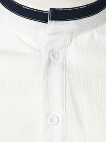 Manfinity Homme Loose Fit Men's Contrast Color Stand Collar Shirt - Army Green - View 4