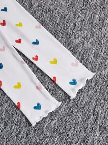 SHEIN 青少年女孩两件套针织心形图案立领修身羊腿袖上衣和编织灯芯绒喇叭裤 - 彩色 - 查看 7