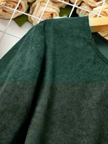 SHEIN LUNE Solid Lantern Sleeve Tunic Dress - Dark Green - View 7