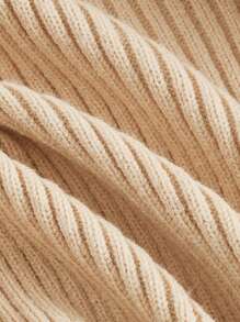 SHEIN EZwear Jersey De Chenilla Acanalada Con Cuello De Solapa Para Mujer - Albaricoque - Ver 4