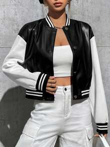 SHEIN Unity 條紋拼布落肩夾克 - 彩色 - 查看 1