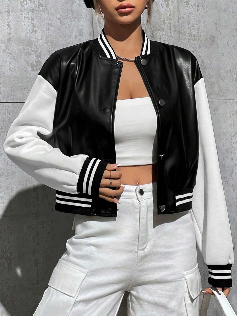 SHEIN Unity 條紋拼布落肩夾克 - 彩色 - 查看 1