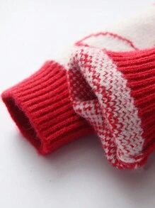 SHEIN Girls' Color Block Rabbit Pattern Sweater - Red - View 5