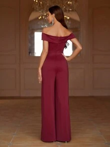 SHEIN Belle Bordeauxrode dames off shoulder jumpsuit met wijde pijpen
