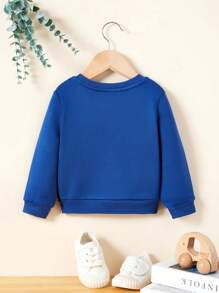 嬰兒男童休閒帶帽卡通鴨印花長袖套頭衫,秋冬季 - 藍色 - 查看 2