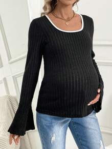 SHEIN Maternity Color Block Round Neck Flare Sleeve T-shirt