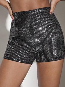 SHEIN BAE Phù hợp Lấp lánh Quần short - Bạc - Xem 9