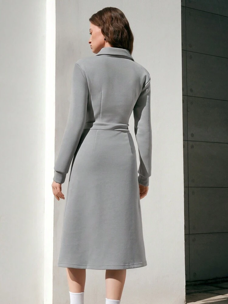 Ladies' Zipper Half Placket Collared Bodycon Dress With Elegant Design Work Dress