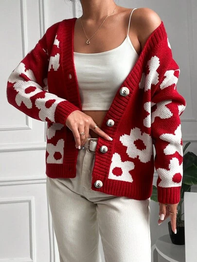 EURMUSE Cardigan Fleuri Épaule tombante