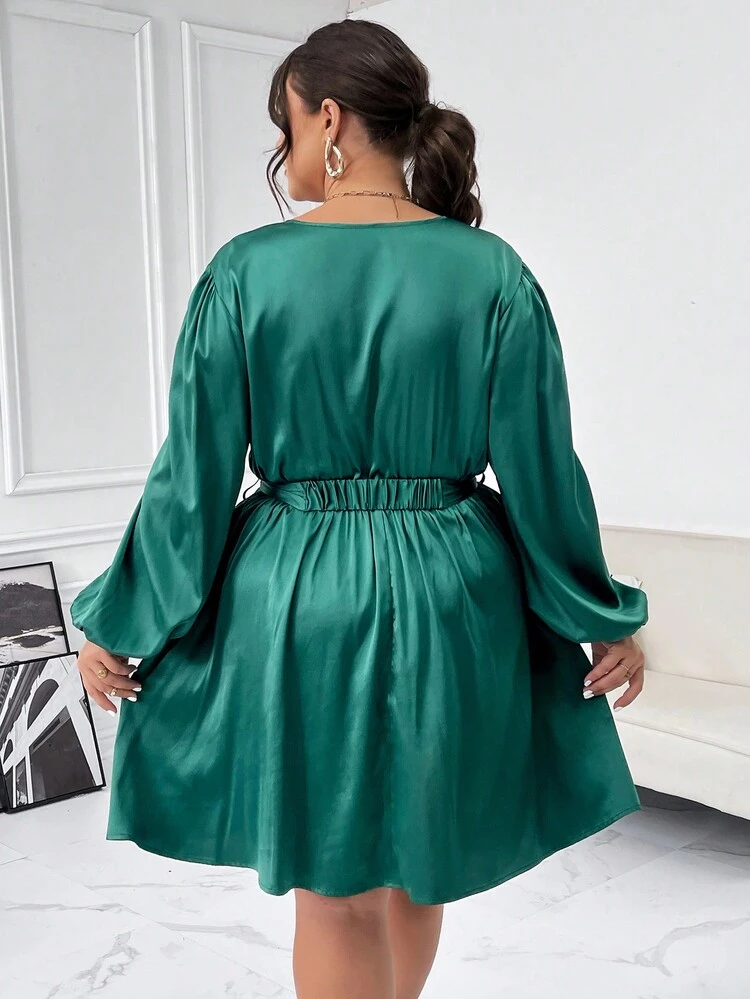 Plus Size Dark Green V-neck Dress