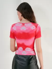 SHEIN MOOSTA Camiseta De Manga Corta Con Efecto Tie-dye Para Mujer