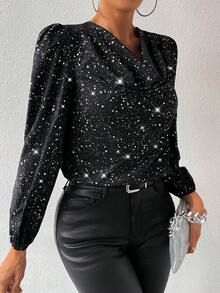 SHEIN Privé 風帽領長袖襯衫 - 黑色 - 查看 4