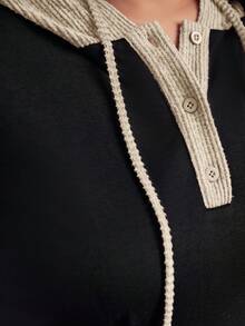 Mulvari 女士加大碼色塊拉繩連帽裙 - 杏色 - 查看 6