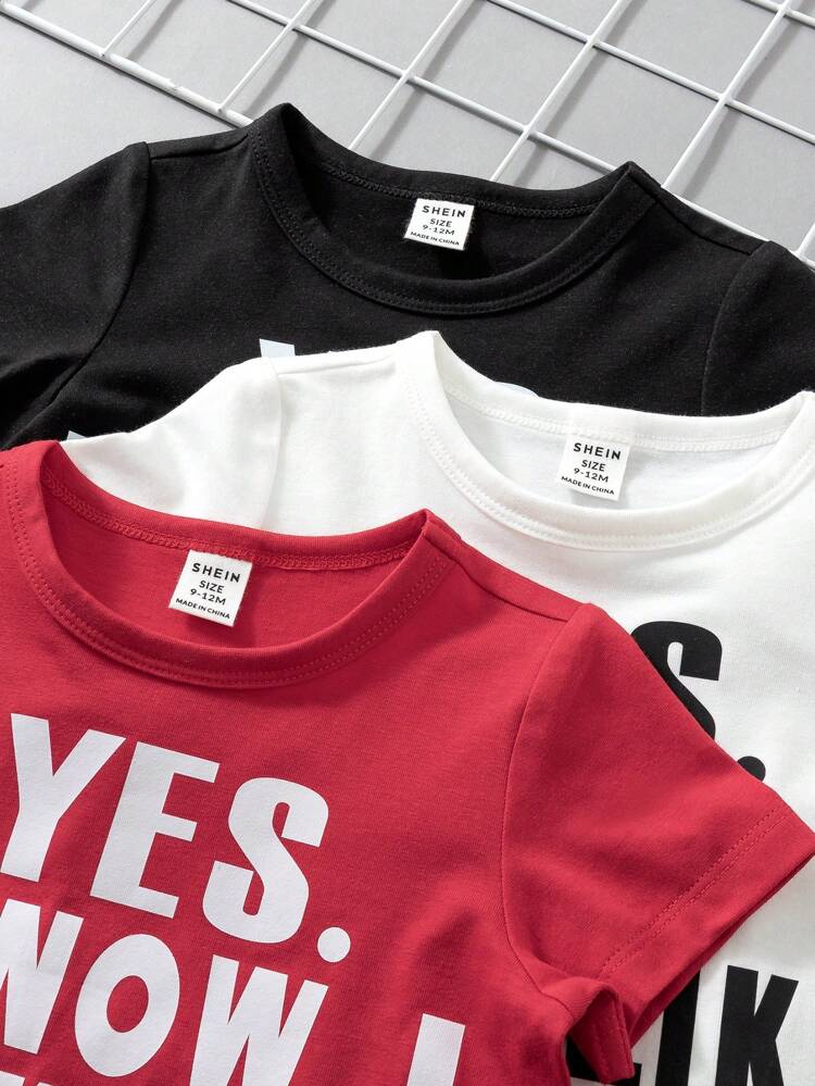 3pcs/set Baby Boys' Simple & Comfortable Street Style Letter Printed Multicolor Tops, Suitable For Outdoor Activities