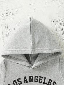 SHEIN Toddler Girls' 3pcs/Set Letter Printed Hoodie, Black Tank Top, Patched Detail Skirt Outfits - Grey - View 8