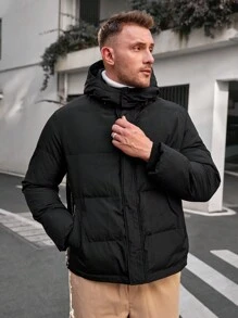 Manfinity VCAY Loose Fit Plus Size Men's Zipper Hooded Woven Casual Jacket, For Fall Winter - Black - View 5
