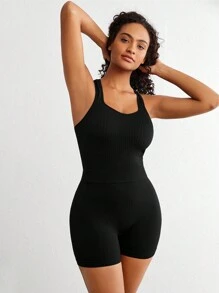 Ocili Leisure Extremely Stretchy Seamless & Skin-Friendly Non-Removable Padding Comfortable Solid Wide Rib Women Tops Black - Black - View 6