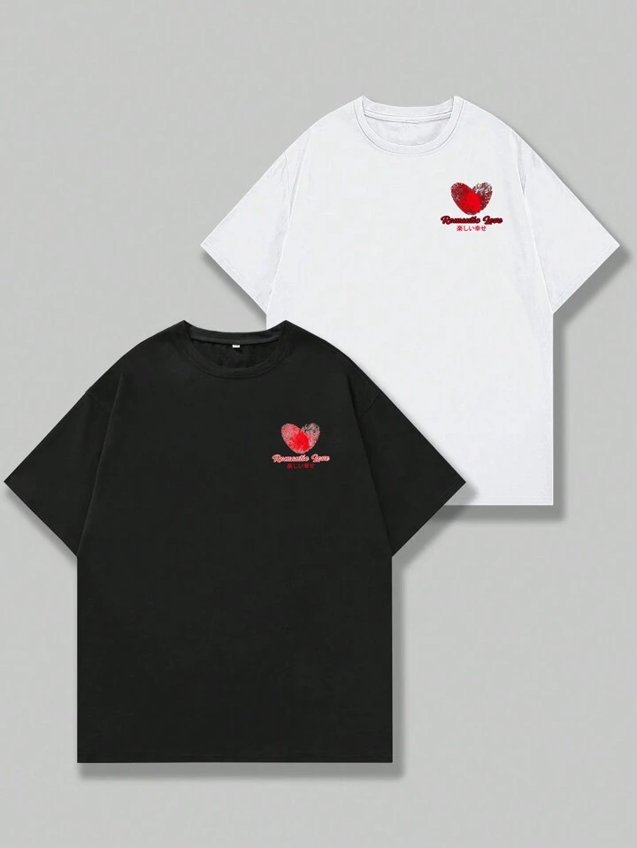 Our Street Life Men'S 2-Piece Couple Love Printed Short-Sleeved T
