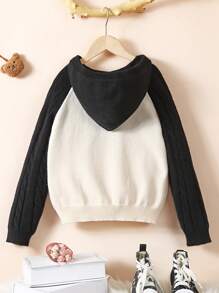 SHEIN Pull À Capuche Pour Fille Avec Lettres Imprimées, Blocs De Couleurs Et Manches Raglan