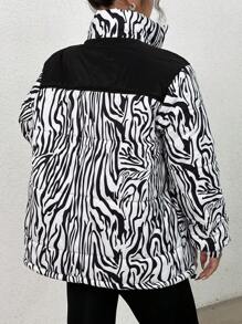 SHEIN Unity Áo khoác phao nữ có họa tiết in vá và sọc ngựa vằn - Đen và trắng - Xem 2