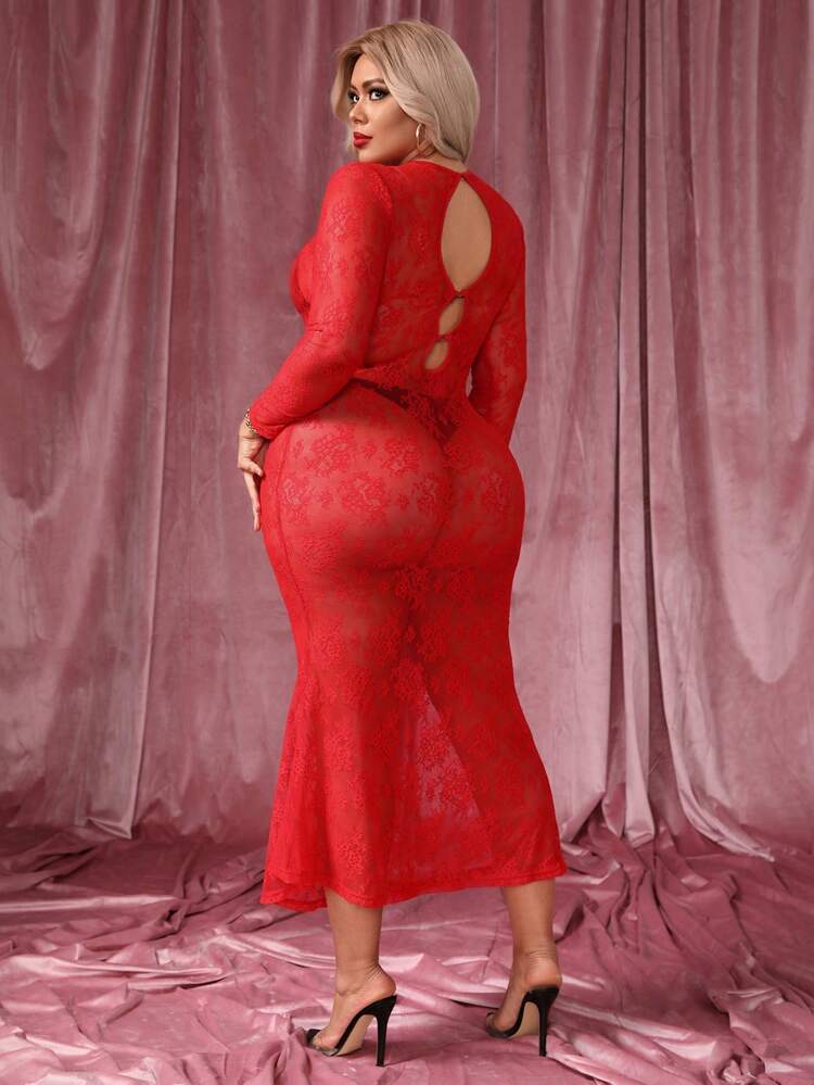 Plus Cut Out Front Lace Dress Without Lingerie Set