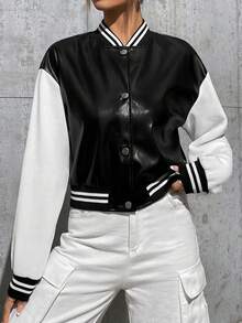 SHEIN Unity 條紋拼布落肩夾克 - 彩色 - 查看 6