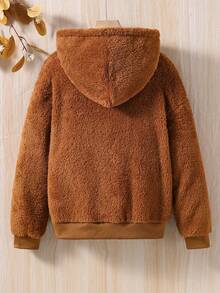 SHEIN Girls' Casual Home Hooded Warm Jacket - Brown - View 2