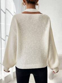 SHEIN LUNE Solid Color Hollow Out Casual Sweater With Drop Shoulder