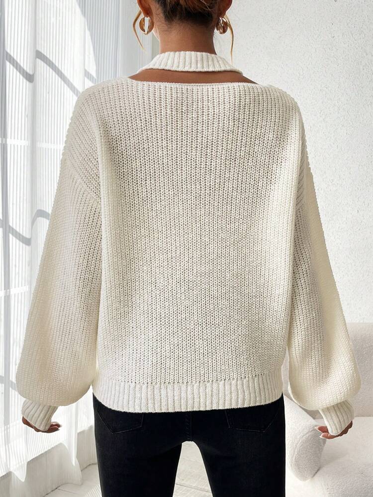Solid Color Hollow Out Casual Sweater With Drop Shoulder Knit Pullover Fall Winter Sweater