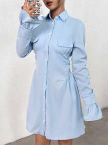 Flirla Women's Long Sleeve Shirt Dress