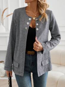 SHEIN LUNE Abrigo de mujer con detalles de botones y estampado de pata de gallo