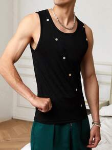 Manfinity Fever City Men's Button Decorated Solid Color Tank Top