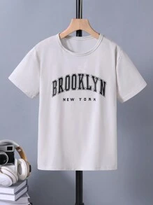 男童(大童)字母印花短袖t恤 - 淺灰色 - 查看 1