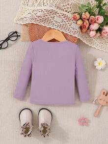 SHEIN 嬰幼女童休閒荷葉邊裝飾長袖上衣 - 紫色 - 查看 2