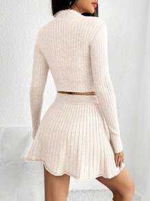 SHEIN Unity 2pcs/set Solid Color Sweater Outfits - Beige - View 2