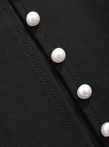 FRIFUL SHEIN X AYA NAKAMACHI 1pc Button Decor Split Hem Long Pants - Black - View 6