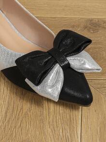 Women's Classic French Fairy Style Bow Knot Flower Flat Shoes, Courts, High-End Feeling, Suitable For Autumn And Winter With Skirts, Loafers - Silver - View 5