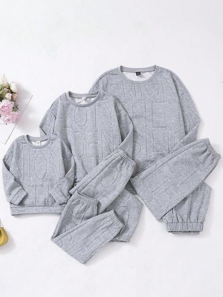 1pc Tween Girls' Letter Embossed Sweatshirt And 1pc Jogger Pants Set