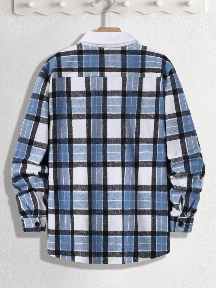 Men's Plus Size Grid Pattern Long Sleeve Casual Shacket