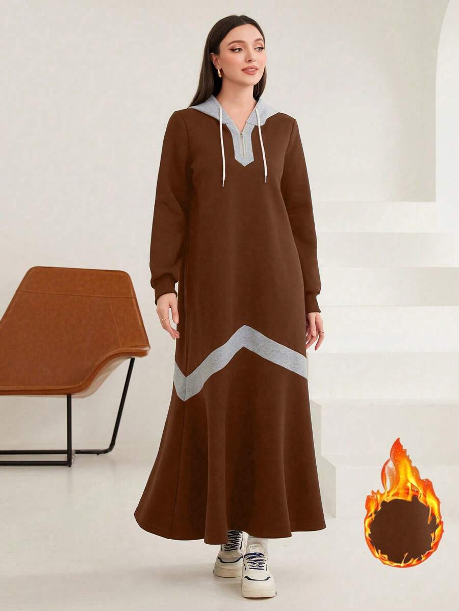 Mulvari Của phụ nữ Dây kéo nửa Đàm áo cánh có mũ Với Khối màu Và Chi tiết dây kéo - màu nâu - Xem 1