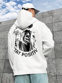 Manfinity EMRG Nam Quá lớn Sọ & In thư Hoodie - trắng - Xem 5