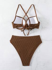 SHEIN Swim 比基尼套裝嘉年華 - 棕色 - 查看 4