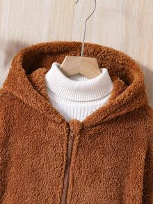 SHEIN Girls' Casual Home Hooded Warm Jacket - Brown - View 5