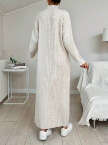 EURMUSE High Neck Drop Shoulder Long Sleeve Sweater Dress Without Belt - Beige - View 3
