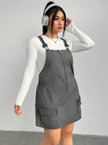 CovetEZ Của phụ nữ Kích thước lớn Cargo Phong cách Đầm Với Và Lớn Túi Thiết kế - Xám - Xem 4