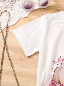 SHEIN Conjunto Impreso De Camiseta De Manga Corta Y Pantalones De Carga Para Niñas, Para Niños Pequeños Y Niños - Multicolor - Ver 5