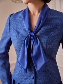 SHEIN DECDS 復古優雅女士秋冬格紋羊毛外套,配腰帶外套 - 寶藍色 - 查看 6